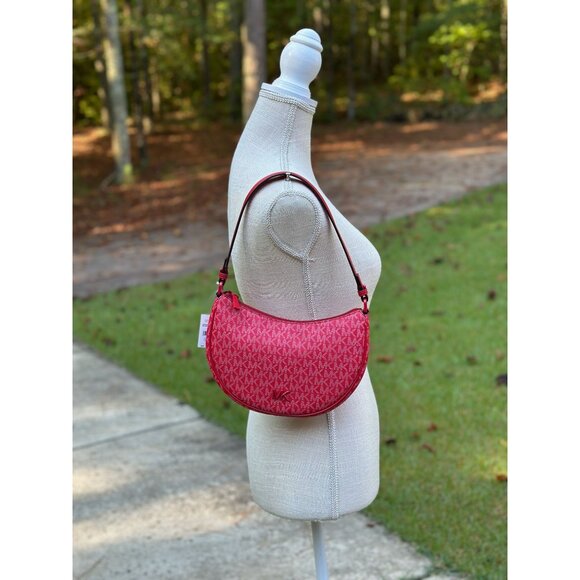 Michael Kors Small Kayla Crimson Signature Convertible Pouchette 32T5T8QU1B NWT - Picture 3 of 14